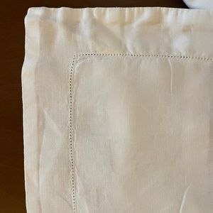 Pair of Pottery Barn Belgian linen standard pillow shams, & full-size bed skirt
